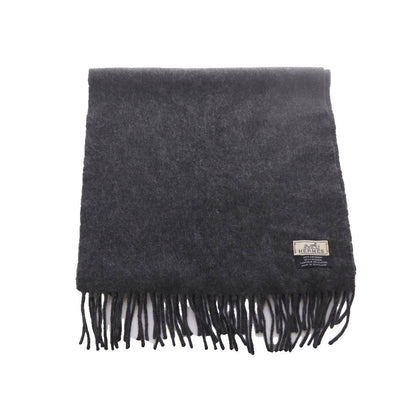Hermes Cashmere Fringe Scarf Charcoal Gray AD — view 2