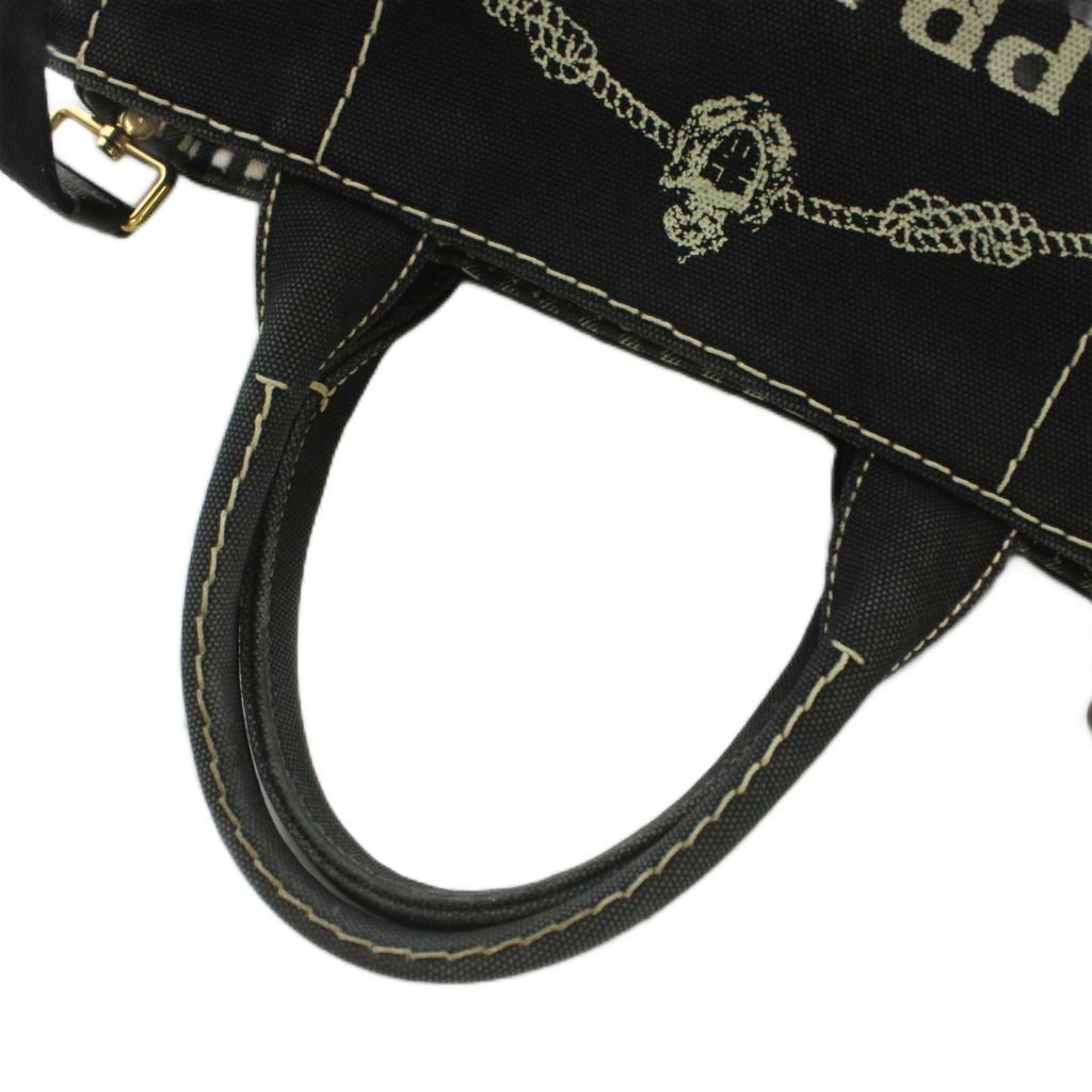 Prada 2-Way Canapa Shoulder Bag Tote Canvas Logo Print Black — view 5