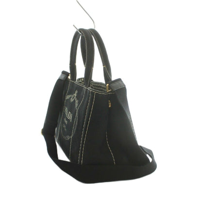 Prada 2-Way Canapa Shoulder Bag Tote Canvas Logo Print Black — view 3