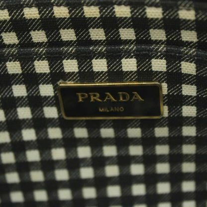 Prada 2-Way Canapa Shoulder Bag Tote Canvas Logo Print Black — view 8