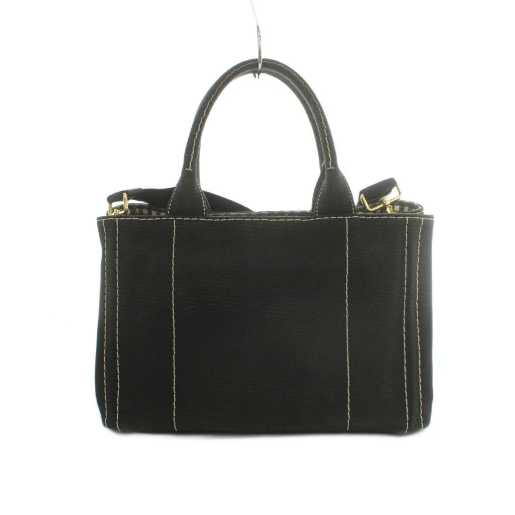 Prada 2-Way Canapa Shoulder Bag Tote Canvas Logo Print Black — view 2