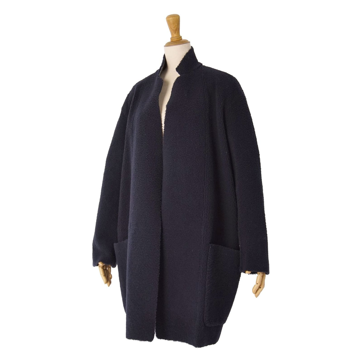 Celine Phoebe Philo Era Shearling Coat Long Buttonless Outer Navy 34 — view 4