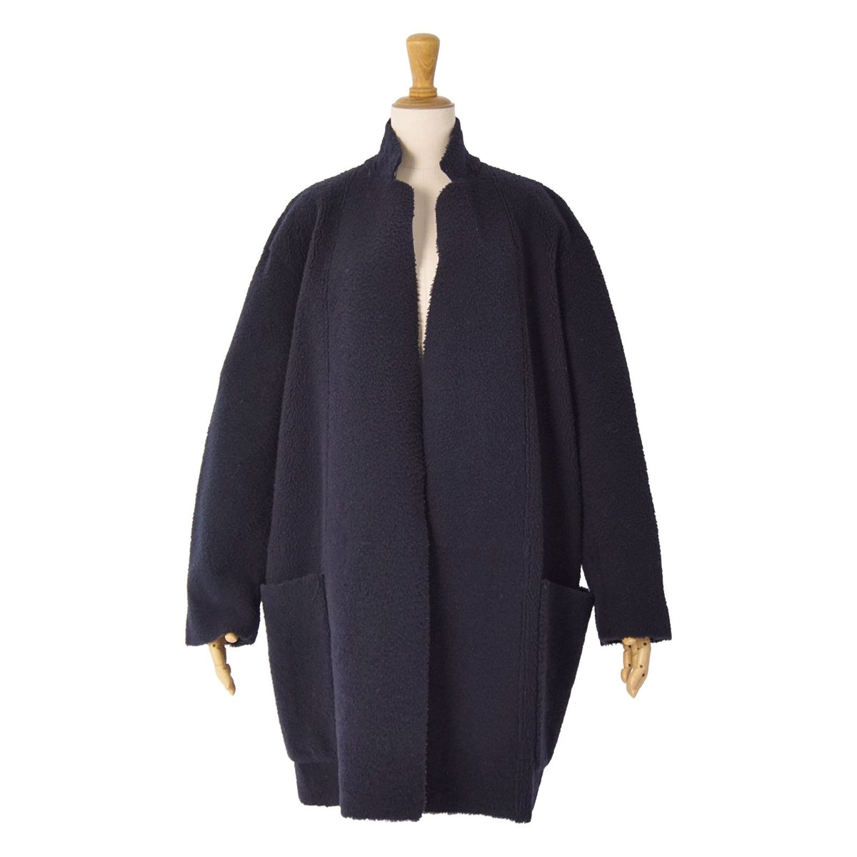 Celine Phoebe Philo Era Shearling Coat Long Buttonless Outer Navy 34 — view 3