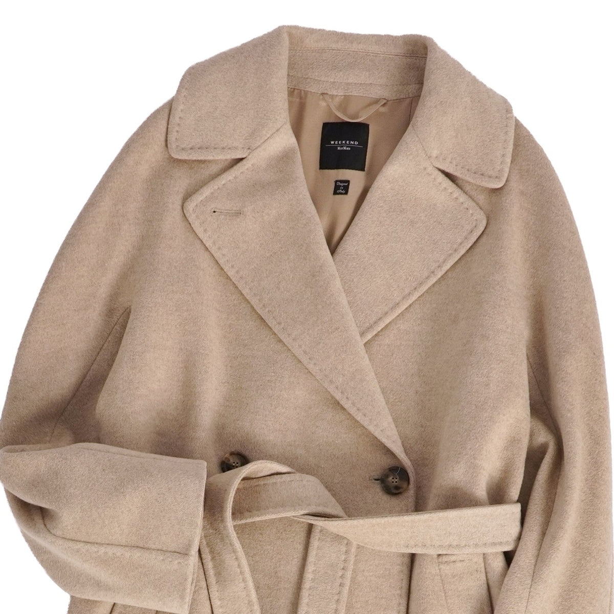 Max Mara Weekend Coat Long with Belt Wool Beige — view 2