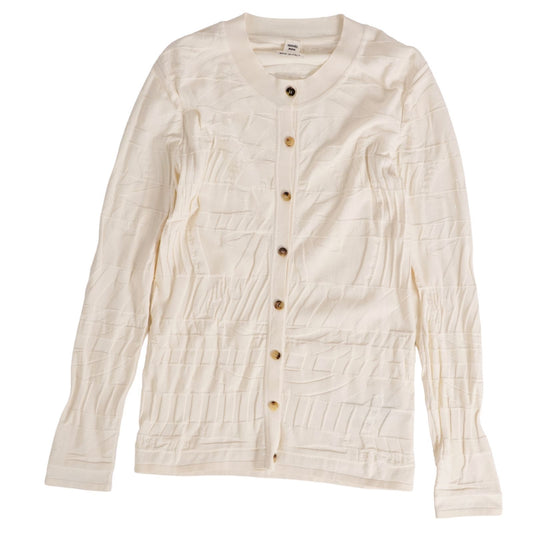 Hermes Cardigan Knit Long Sleeve All Over Print Top Silk Cotton Ivory 34