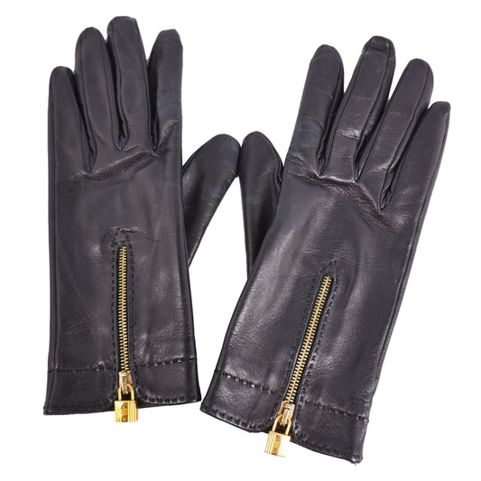 Hermes Gloves Kelly 6.5 Lambskin Black