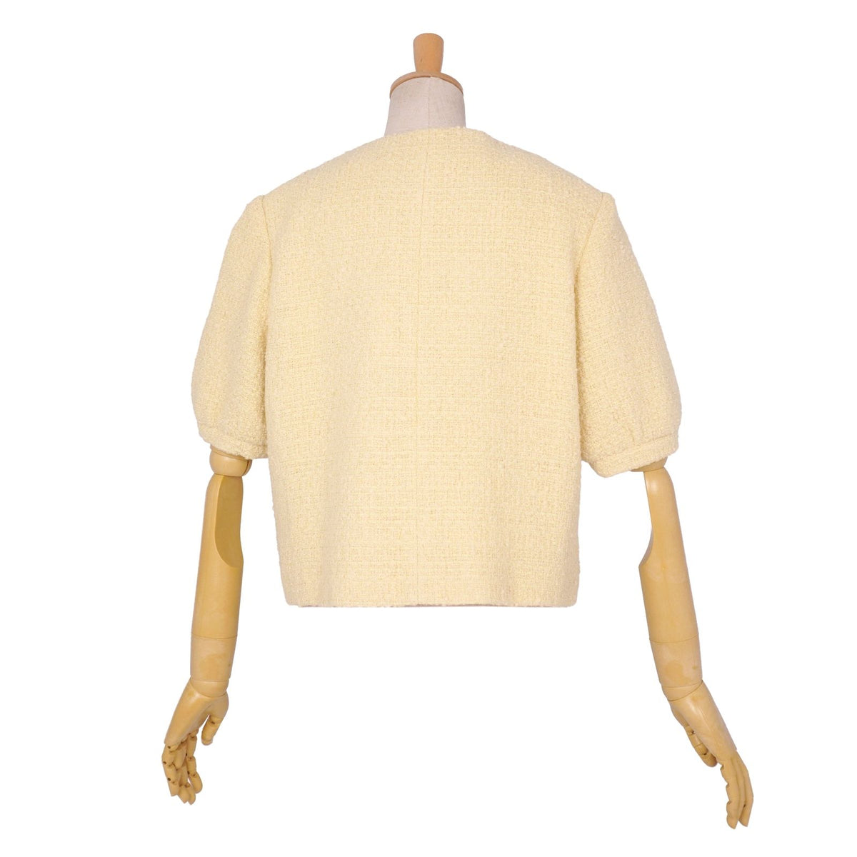 Celine Jacket Boucle Natte Collarless Short Sleeve Tweed Wool Beige 38 — view 6
