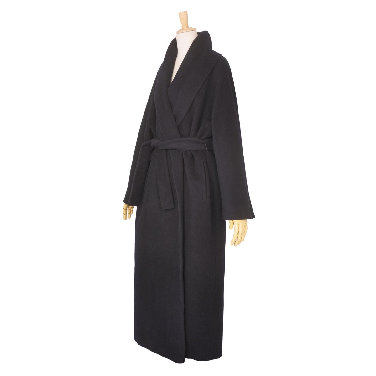 Max Mara Coat Long with Belt Buttonless Wool Black — view 5