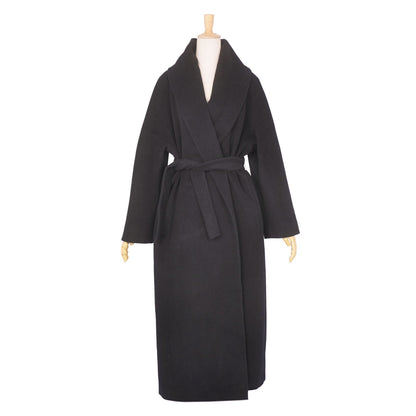 Max Mara Coat Long with Belt Buttonless Wool Black — view 3