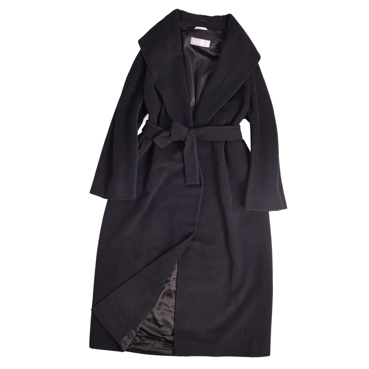 Max Mara Coat Long with Belt Buttonless Wool Black