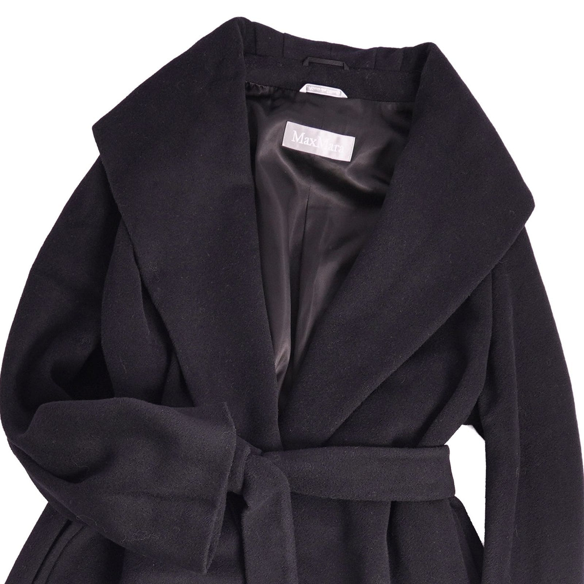 Max Mara Coat Long with Belt Buttonless Wool Black — view 2
