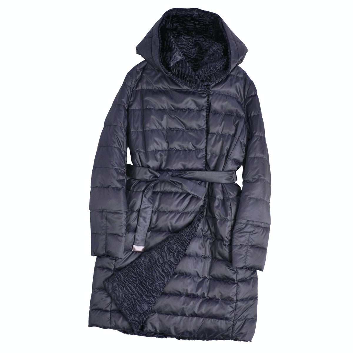 Max Mara S Coat Long Reversible Down Nylon Navy