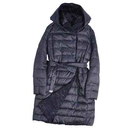 Max Mara S Coat Long Reversible Down Nylon Navy