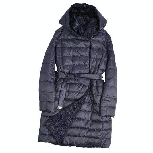 Max Mara S Coat Long Reversible Down Nylon Navy