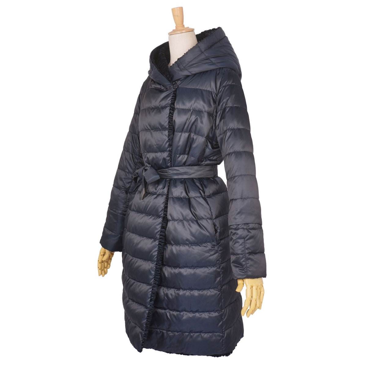 Max Mara S Coat Long Reversible Down Nylon Navy — view 6