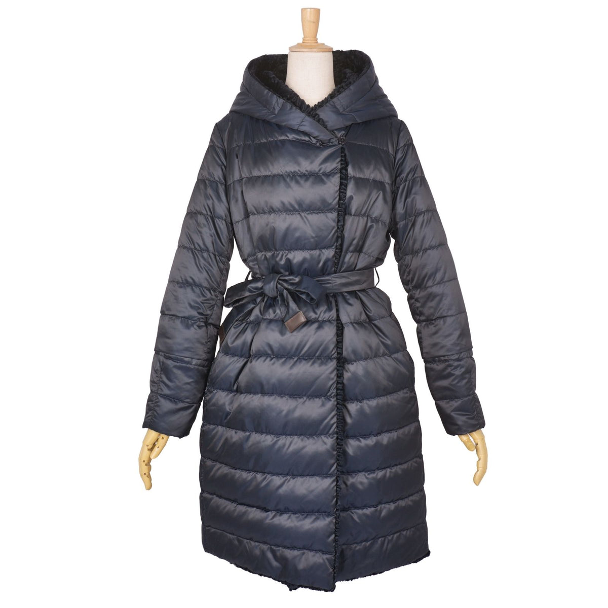 Max Mara S Coat Long Reversible Down Nylon Navy — view 3
