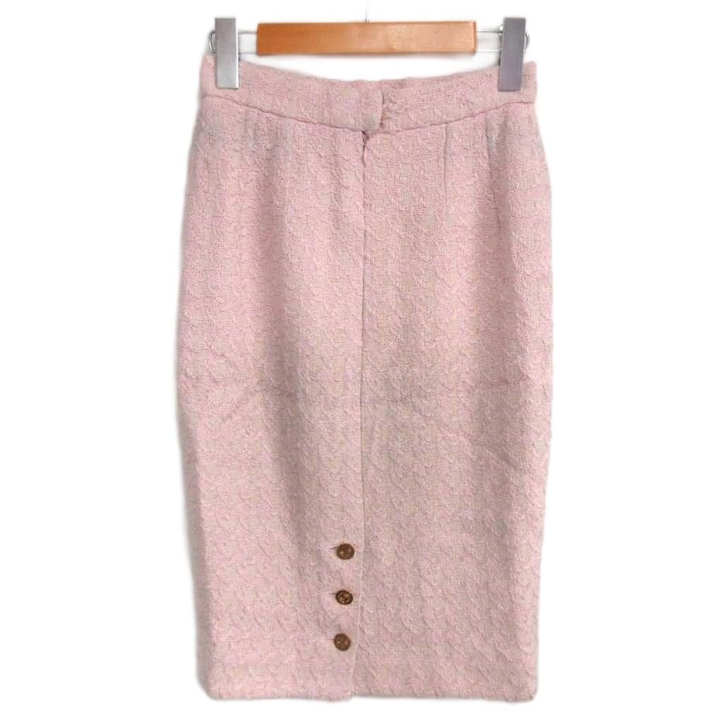 Chanel 93P Fancy Tweed CC Logo Button Pencil Skirt Pink 36 — view 2