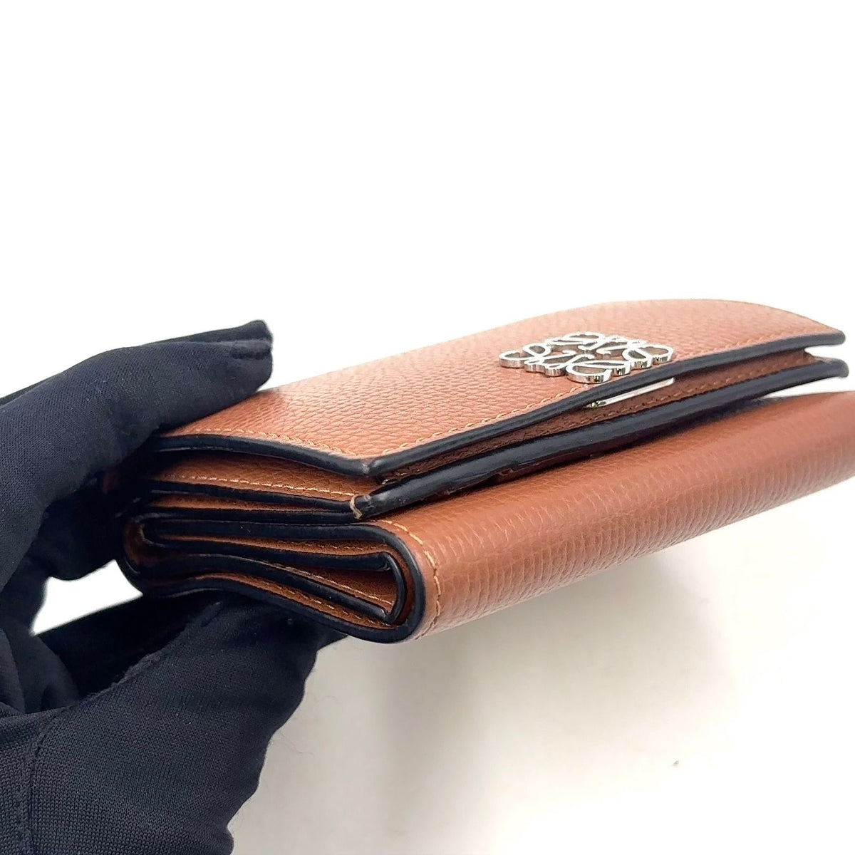 Loewe Anagram Trifold Wallet Compact Leather Brown Silver — view 6