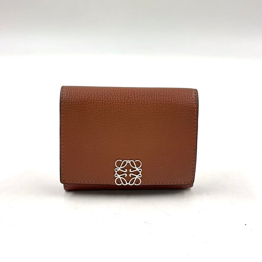 Loewe Anagram Trifold Wallet Compact Leather Brown Silver