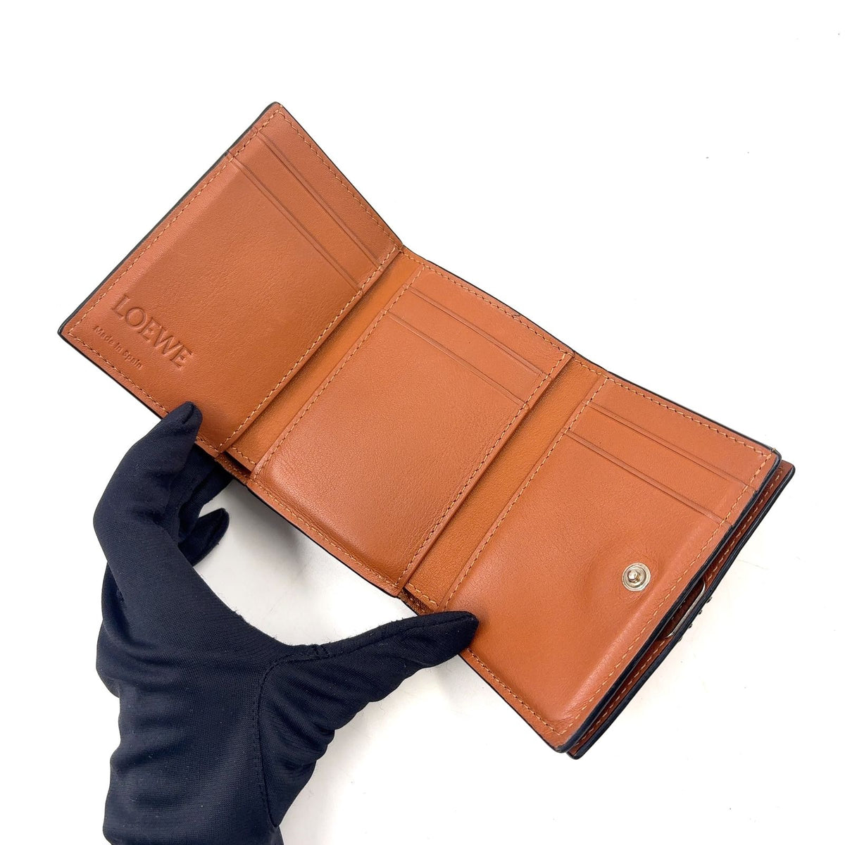 Loewe Anagram Trifold Wallet Compact Leather Brown Silver — view 3
