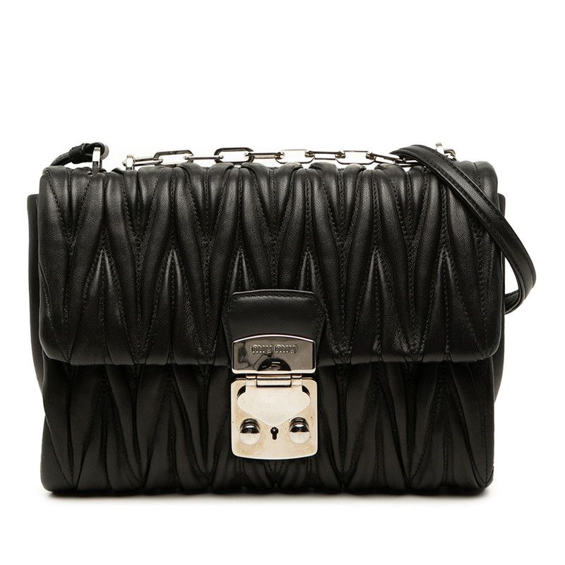 Miu Miu Matelasse Handbag Black Leather
