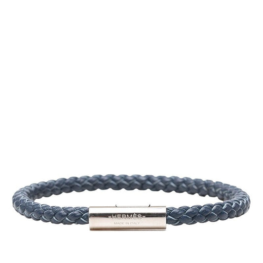Hermes Goliath Bracelet Silver Navy Leather Metal