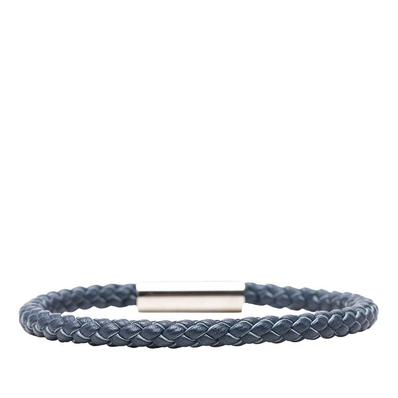 Hermes Goliath Bracelet Silver Navy Leather Metal — view 3