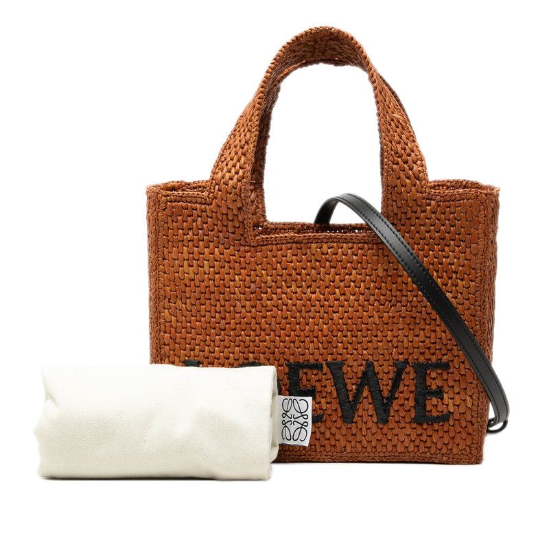Loewe Font Tote Small 2-Way Shoulder Bag Basket Brown Raffia Leather — view 7