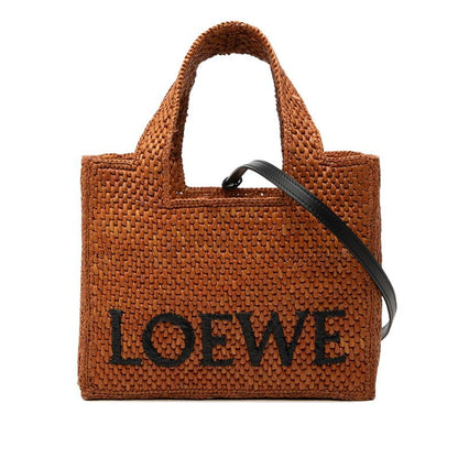 Loewe Font Tote Small 2-Way Shoulder Bag Basket Brown Raffia Leather