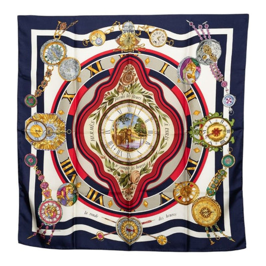 Hermes Carre 90 Parmi les Fleurs Je Compt Time Among Flowers Scarf Large Navy