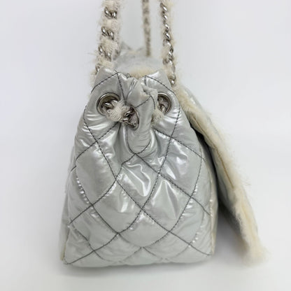 Chanel CC Logo Chain Tote Shoulder Bag Nylon Silver Ivory Seal Vintage — view 6