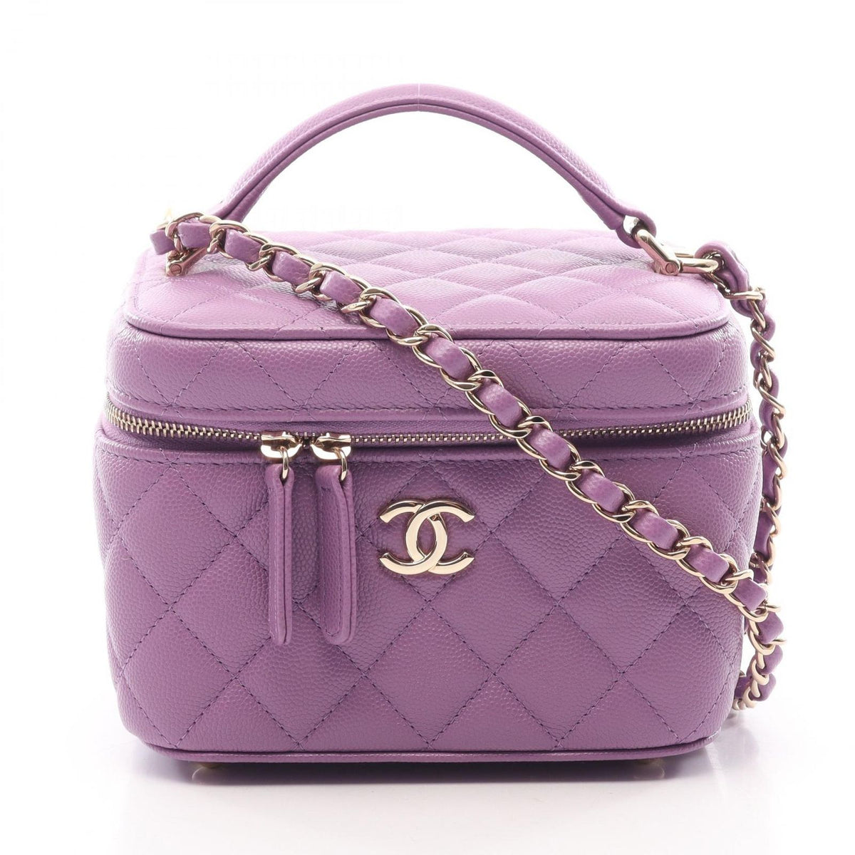Chanel Handbag Quilted Vanity Bag 2-Way Purple Caviar Leather Small Chain