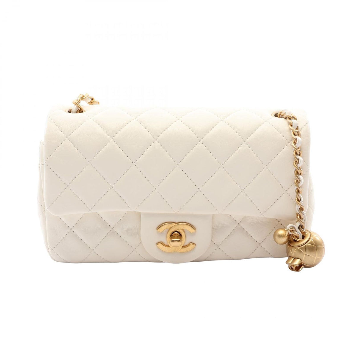 Chanel Shoulder Bag Quilted Mini Flap White Lambskin Small Chain