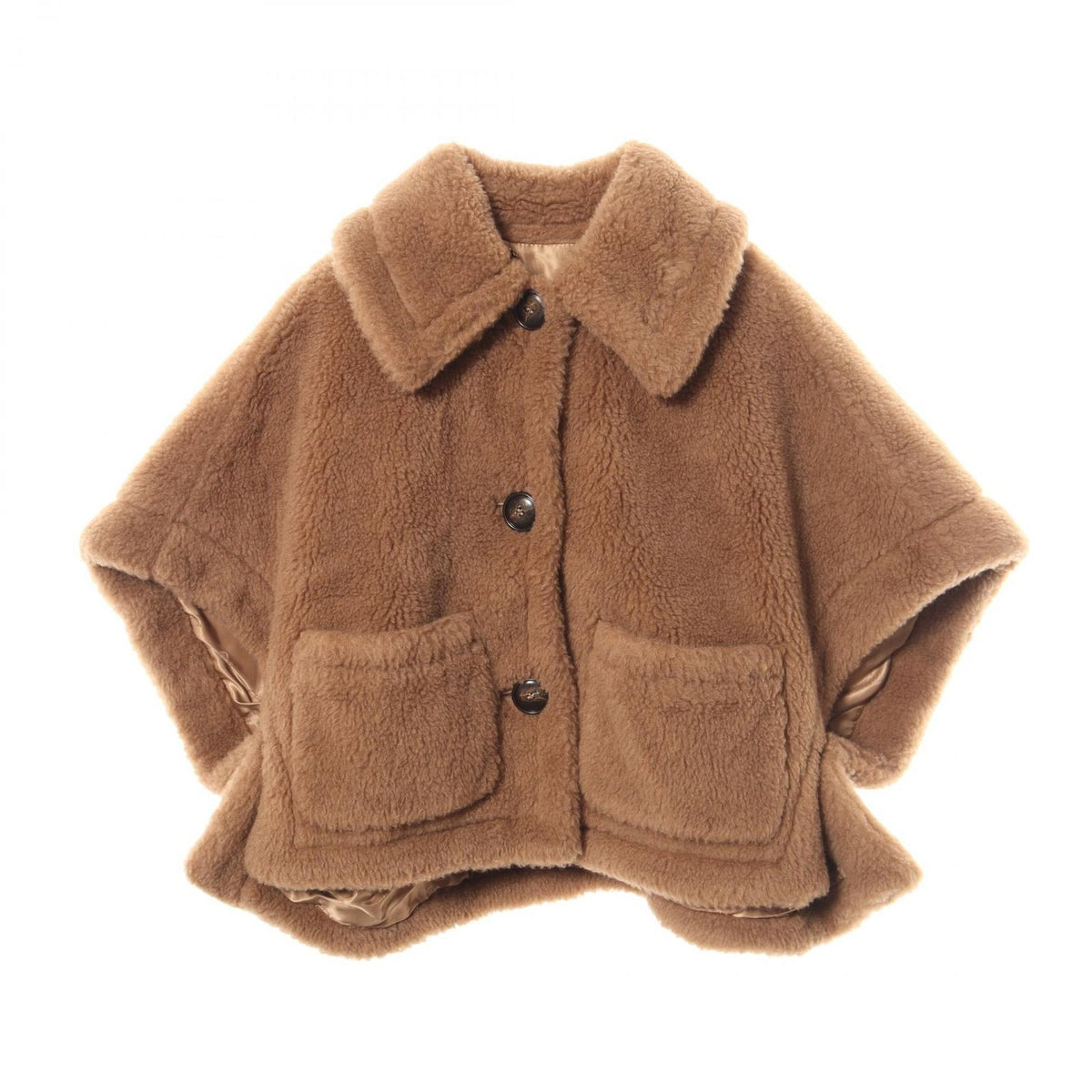 Max Mara Poncho Newterzo Teddy Bear Icon Fleece Cape Coat Brown Silk Jacket