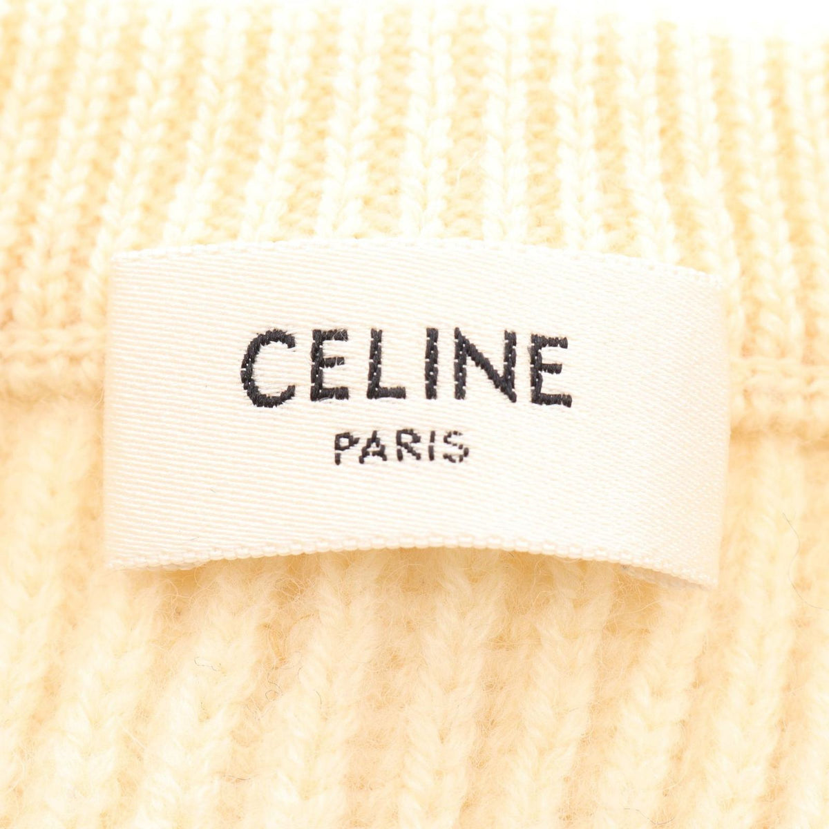 Celine Knit Triomphe Patch White Wool Crew Sweater — view 3