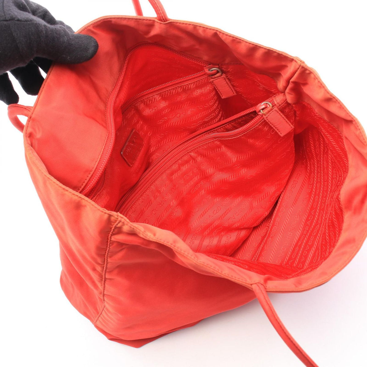 Prada Tote Triangle Logo Red Nylon — view 3