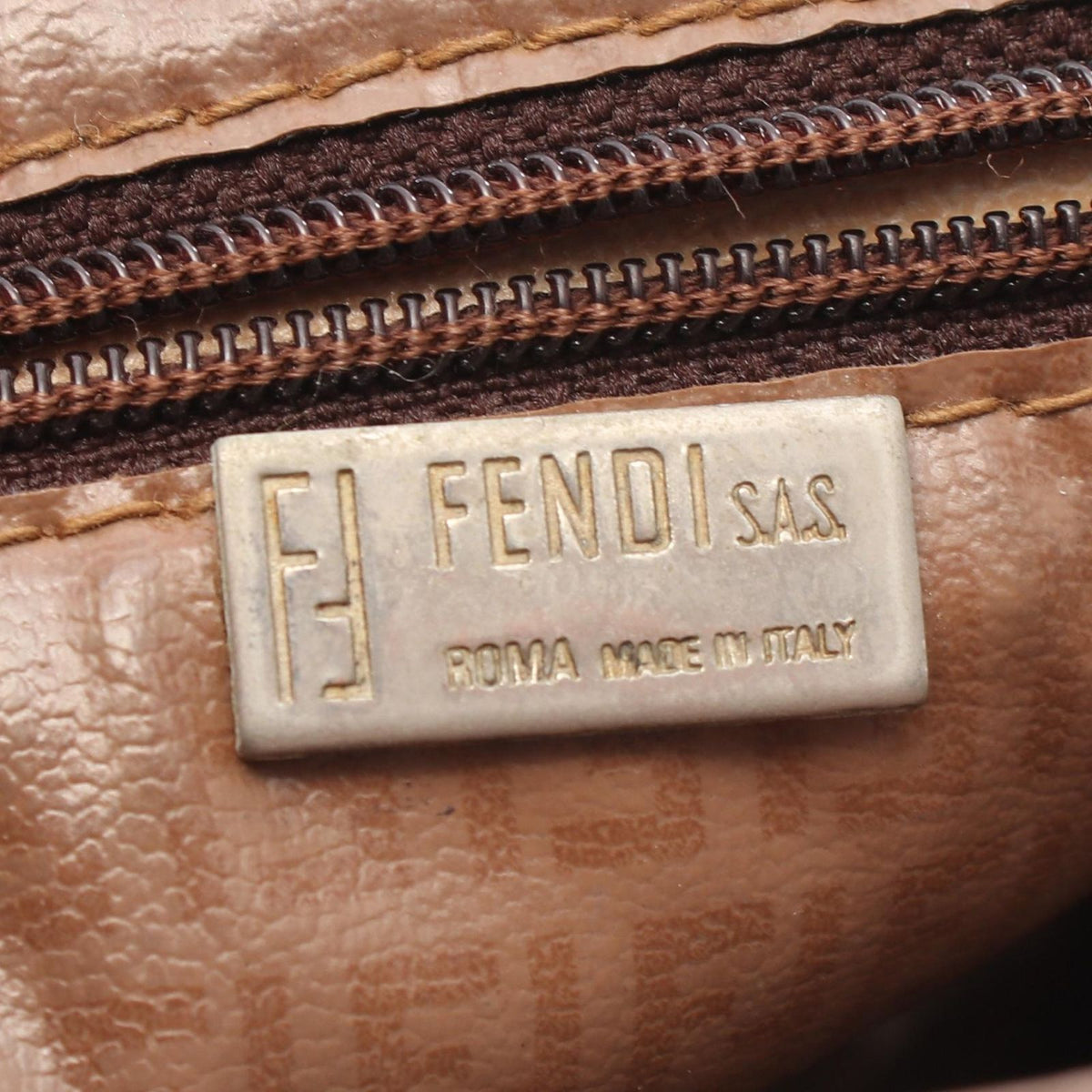 Fendi Shoulder Bag Zucca Brown Leather Pouch — view 4