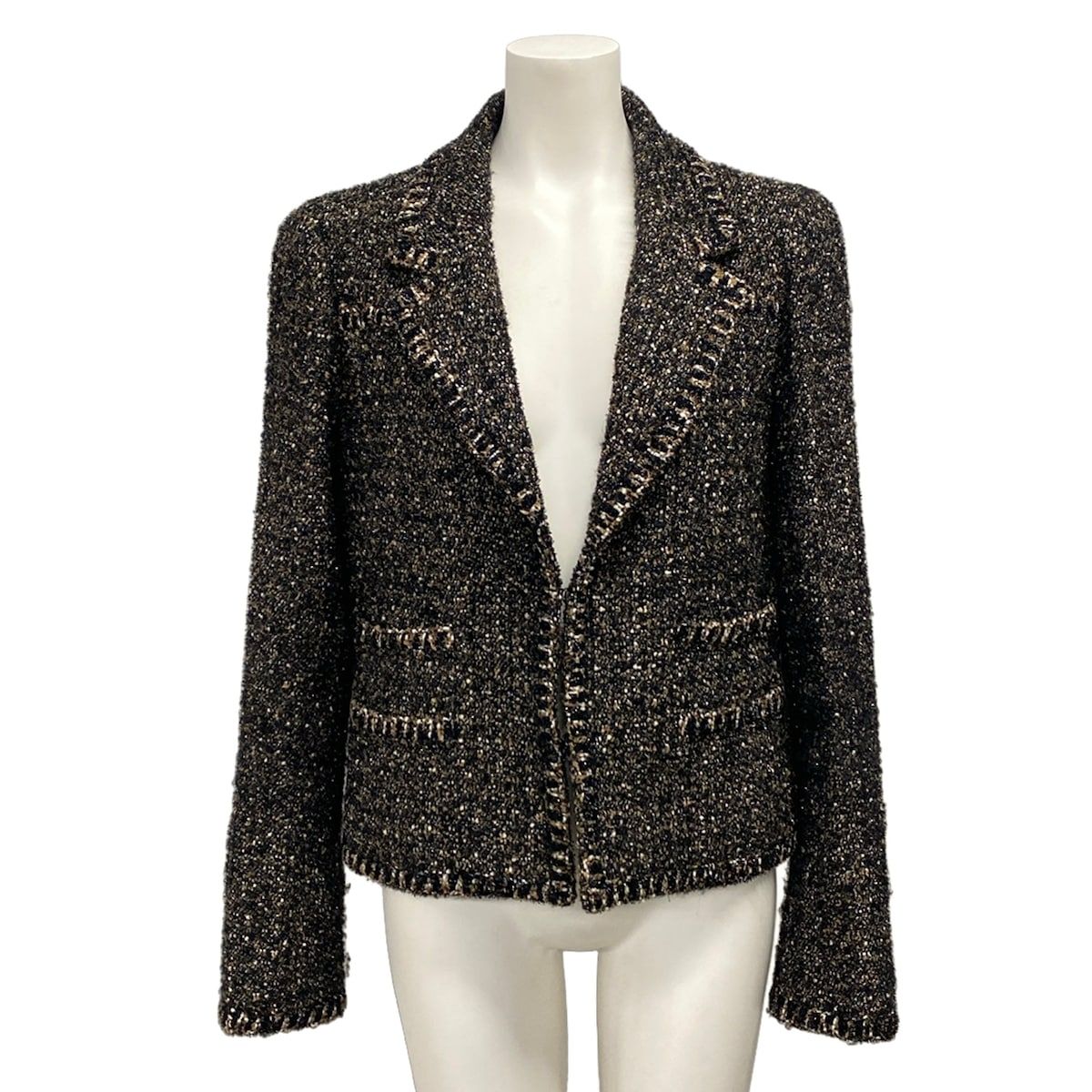 Chanel Jacket M Black Beige Multi CC Logo Long Sleeve