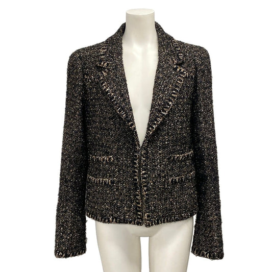 Chanel Jacket M Black Beige Multi CC Logo Long Sleeve