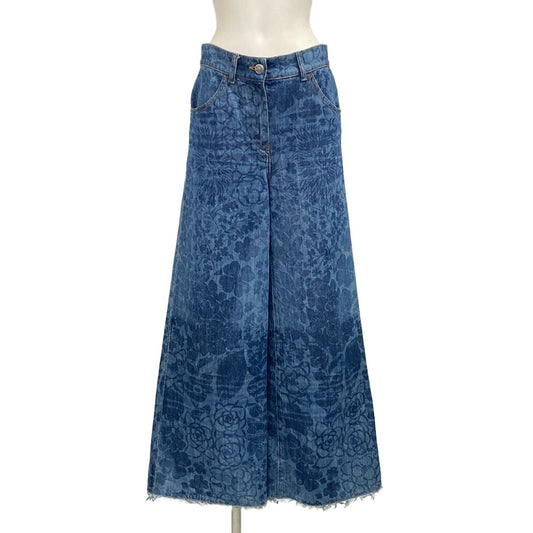 Chanel Jeans S Blue Denim Camellia Floral Pattern Cotton