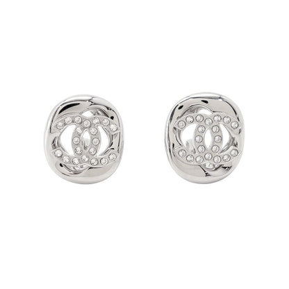 Chanel Earrings Rhinestone CC Logo