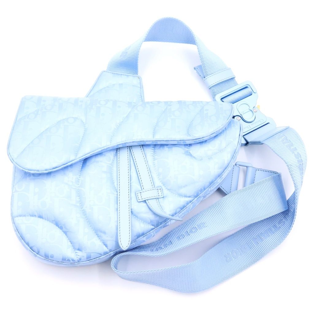 Dior x Edl Mirage Quilted Saddle Bag Light Blue Nylon