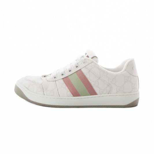 Gucci Screener GG Canvas Sneakers Low Cut Shoes Striped Pattern White Pink