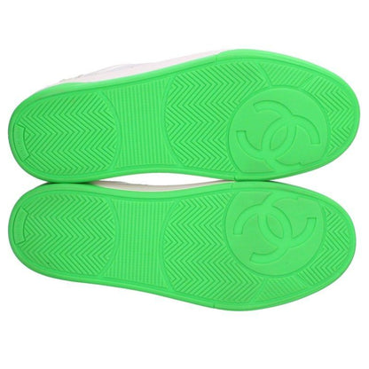 Chanel Logo Patch Leather Low Top Sneakers — view 3