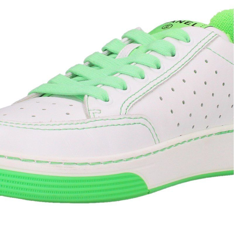 Chanel Logo Patch Leather Low Top Sneakers — view 5