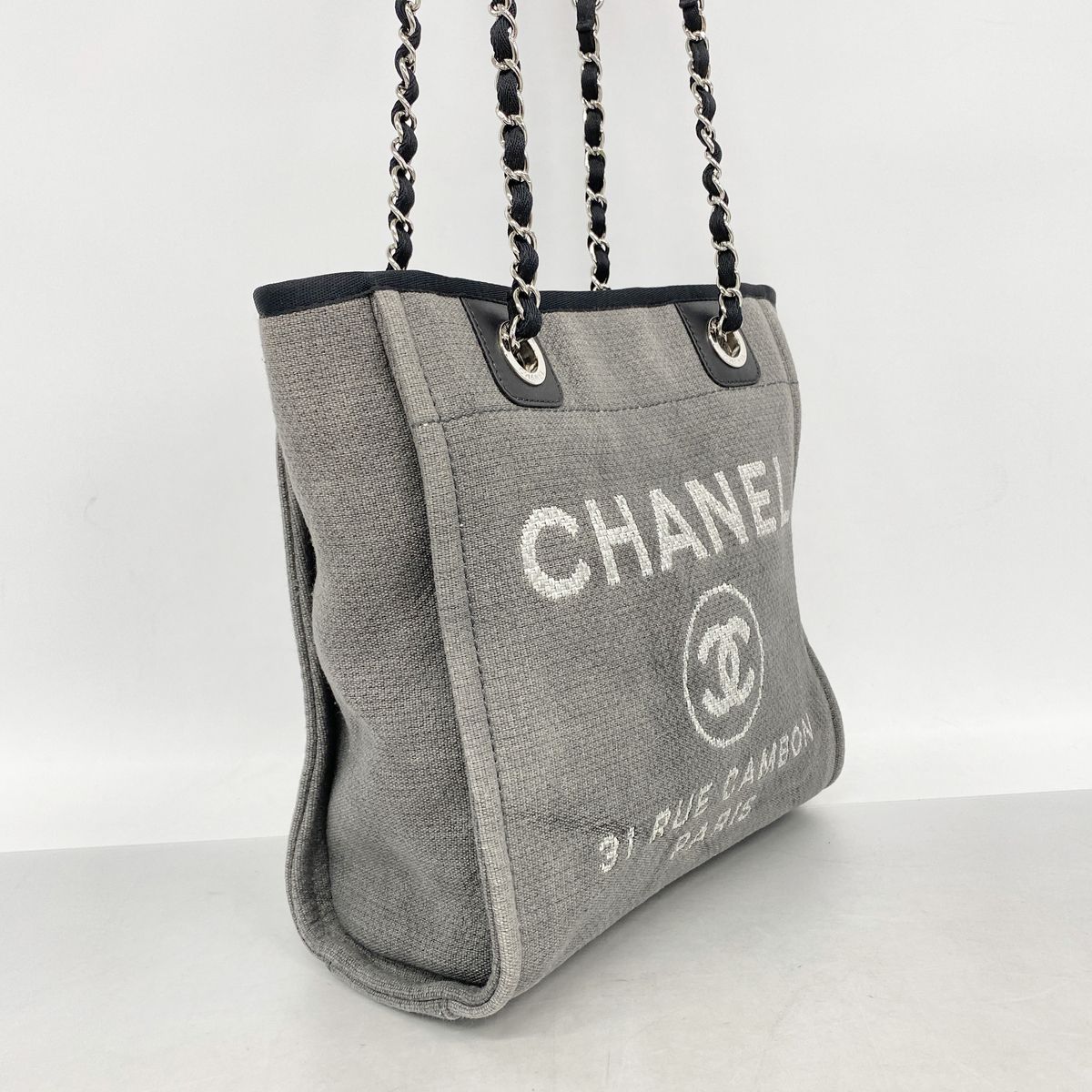 Chanel Chain Tote Deauville Canvas Gray Silver — view 2
