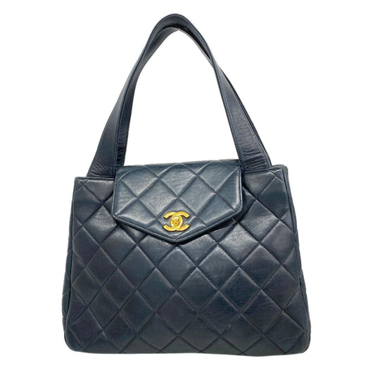 Chanel Handbag Quilted Lambskin Black Gold