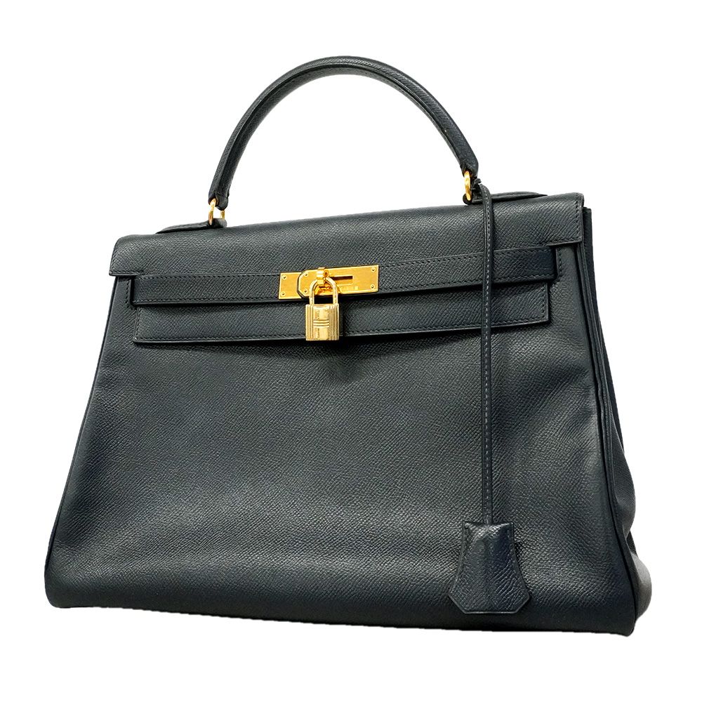 Hermes Handbag Kelly 32 Courchevel Navy Gold