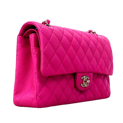 Chanel Shoulder Bag Quilted Caviar Leather Pink Silver — view 2