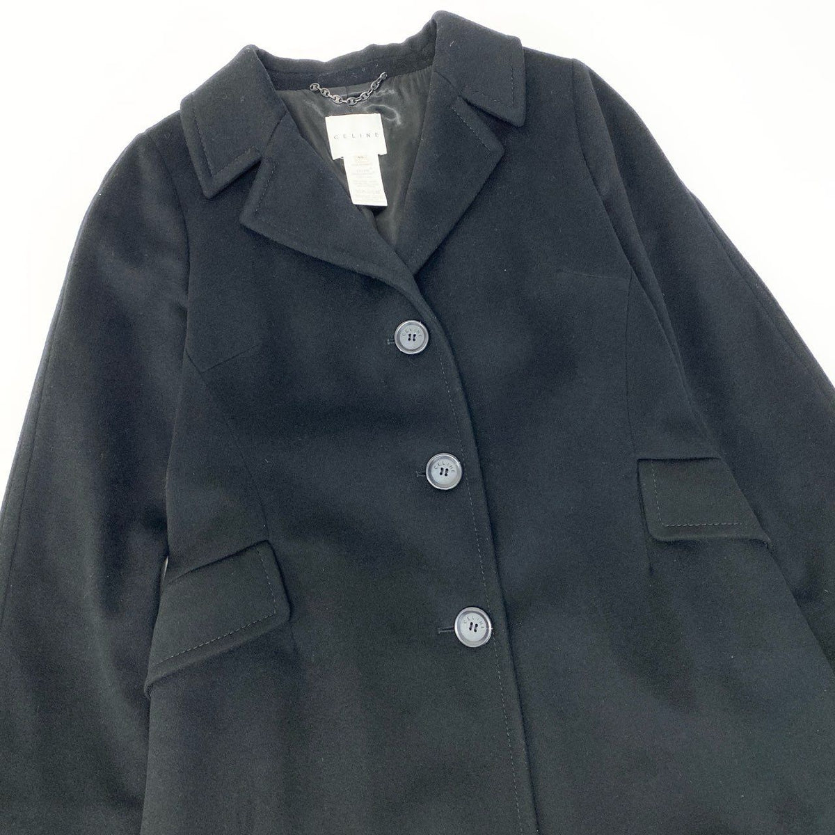 Celine Vintage Long Chesterfield Wool Coat Black — view 5